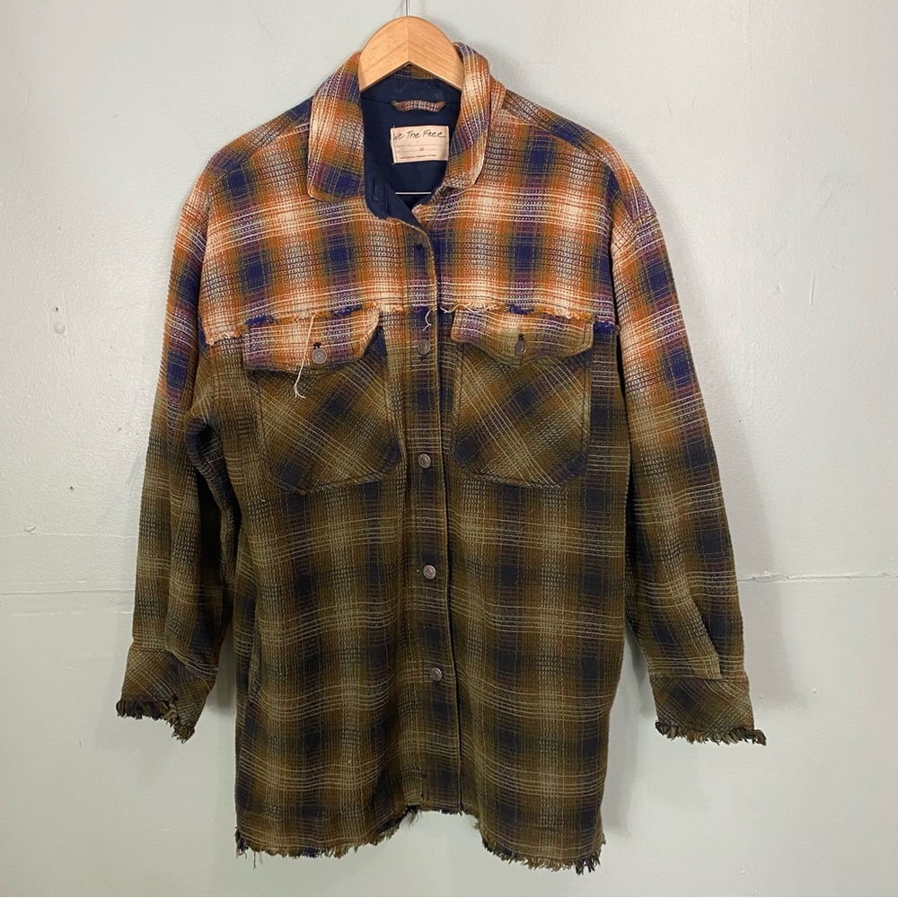 Free People Anneli Plaid Shacket Shirt Jacket Medium‎ Green Orange